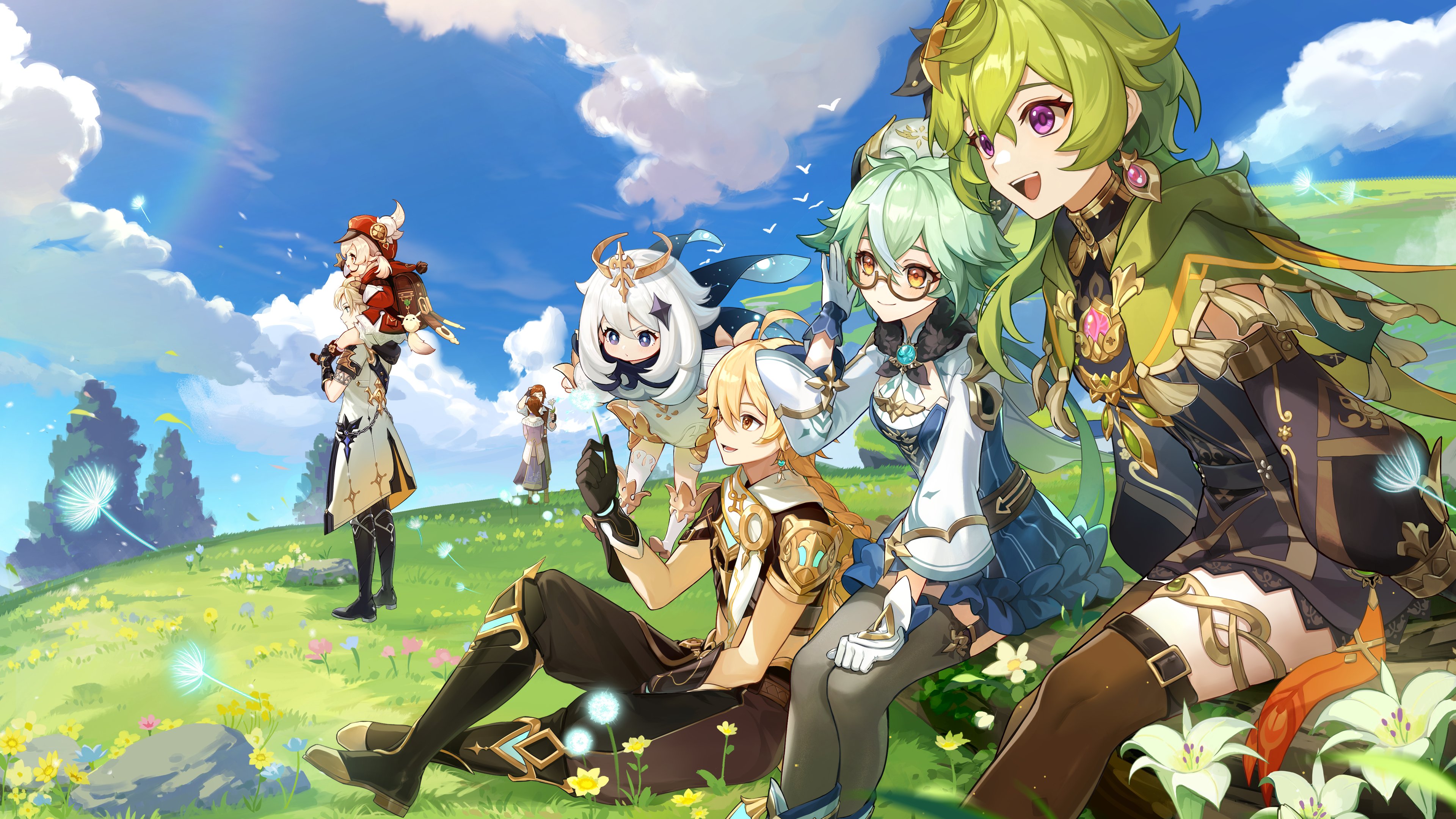 genshin-impact-aether-albedo-genshin-impact-collei-klee-paimon